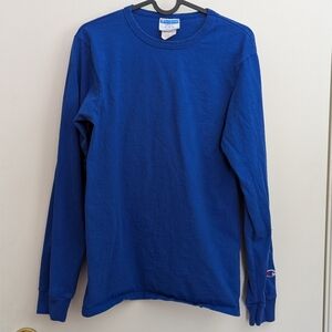 Champion Blue Long Sleeve Crewneck T-Shirt Cotton Men's Size Small Athletic